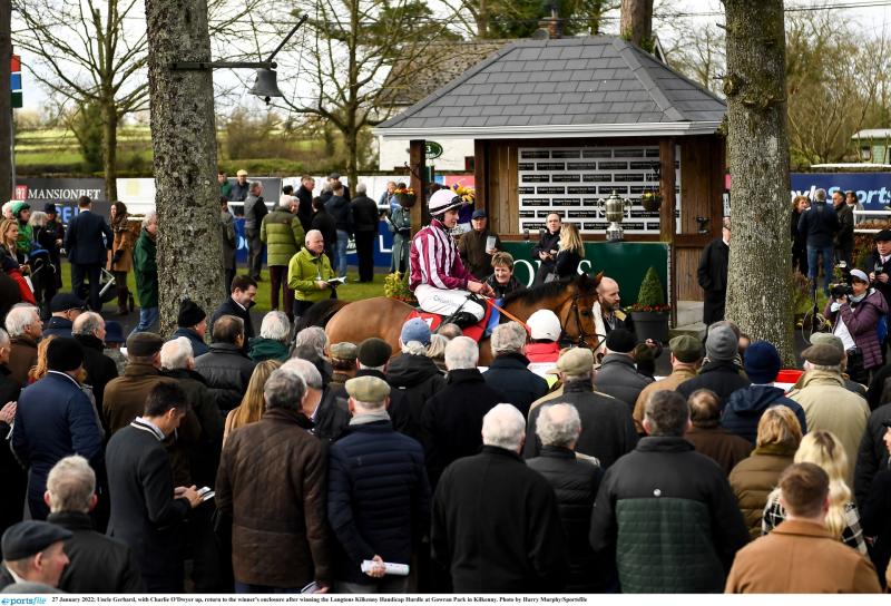 Kildare jockey Charlie O'Dwyer rides the first winner of the day of Punchestown Day 2
